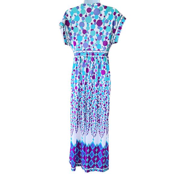 Vintage Emilio Pucci for Formfit Nylon Caftan Maxi Dress Small Blue Bubble Print - Picture 4 of 14